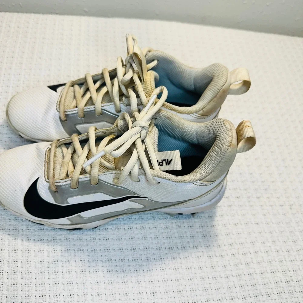 Nike Kids Alpha Huarache Fastflex Baseball‎ Cleats White Silver Sports Youth 3